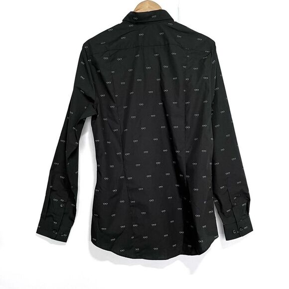 H&M Mens Glasses Print Slim Fit Casual Button Down Shirt Small - Picture 5 of 7
